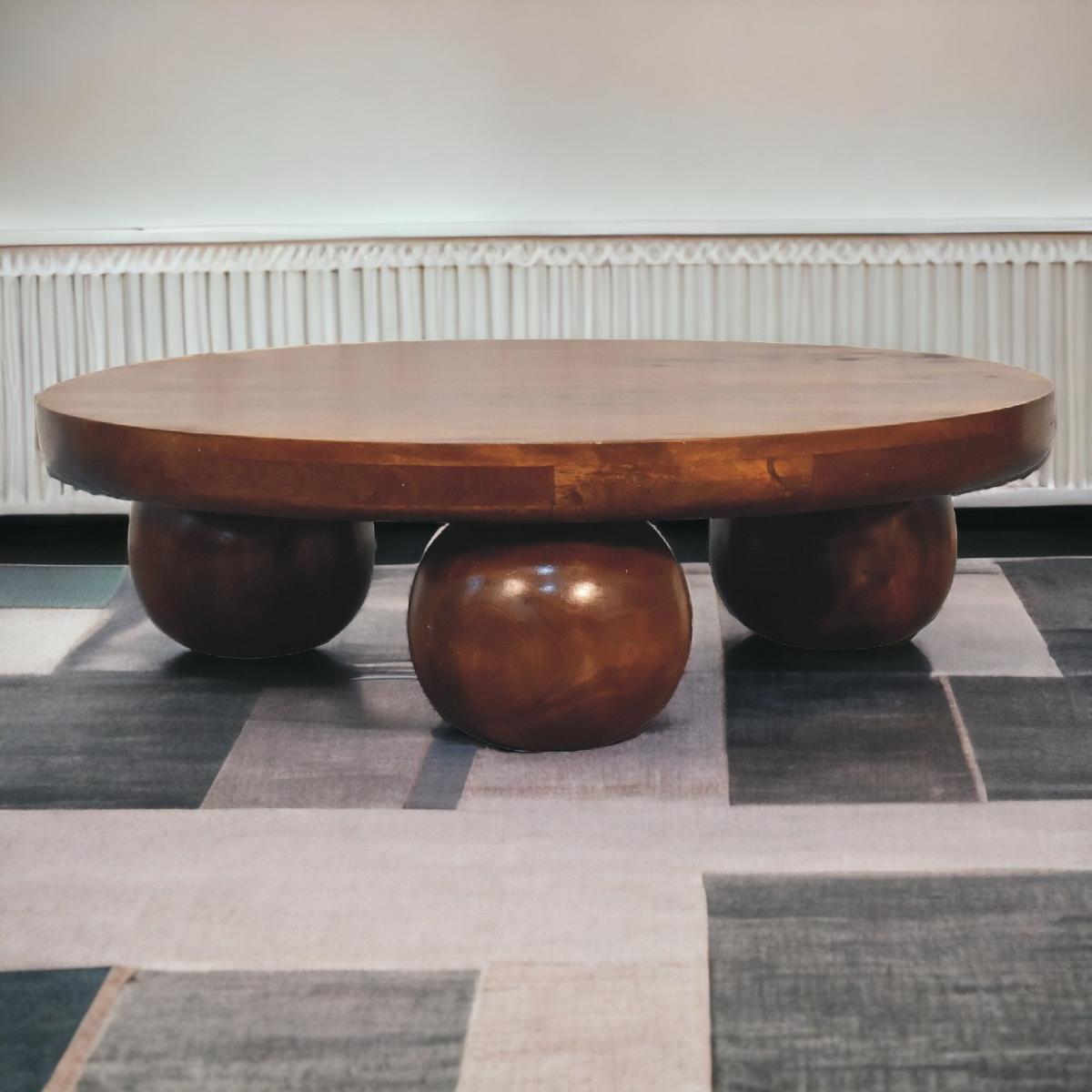 CENTRAL Ball Tisch im Kastanienholz-Finish - Kastanienfarben/Messingfarben, Holz/Metall (80/80/23cm) - Artisan Furniture