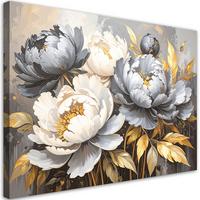 LEINWANDBILD Pfingstrosen Blumen Glamour Grau 90x60cm - Grau, Textil (90/60cm) - Feeby