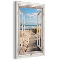 METALLBILD Fenster - Meer - Küste - Natur - Ausblick - Strand - Wattenmeer 20x30 cm - Beige, Metall (20/30cm) - MuchoWow