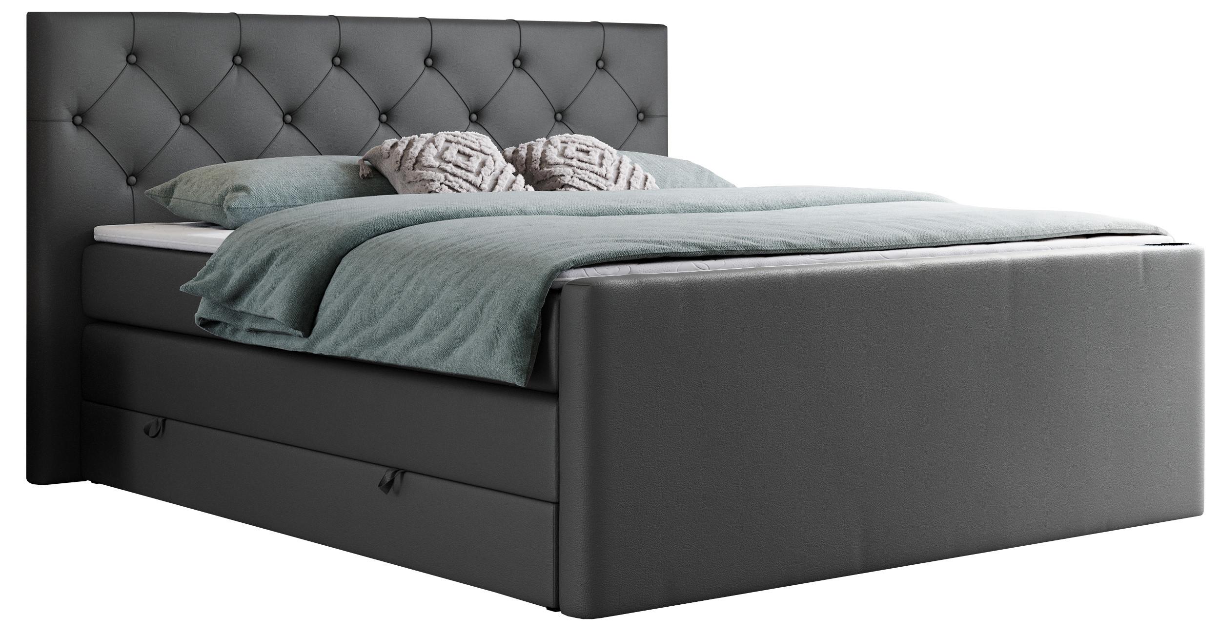 BOXSPRINGBETT KING VELEN 140/200 Dunkelgrau Kunstleder - H3 - Dunkelgrau, Holz/Textil (140/200cm) - MKS