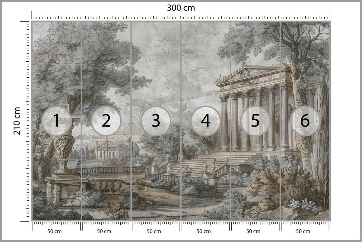 FOTOTAPETE Antike Architektur Bäume Landschaft 300x210 - Beige/Violett, Papier (300/210cm) - Muralo