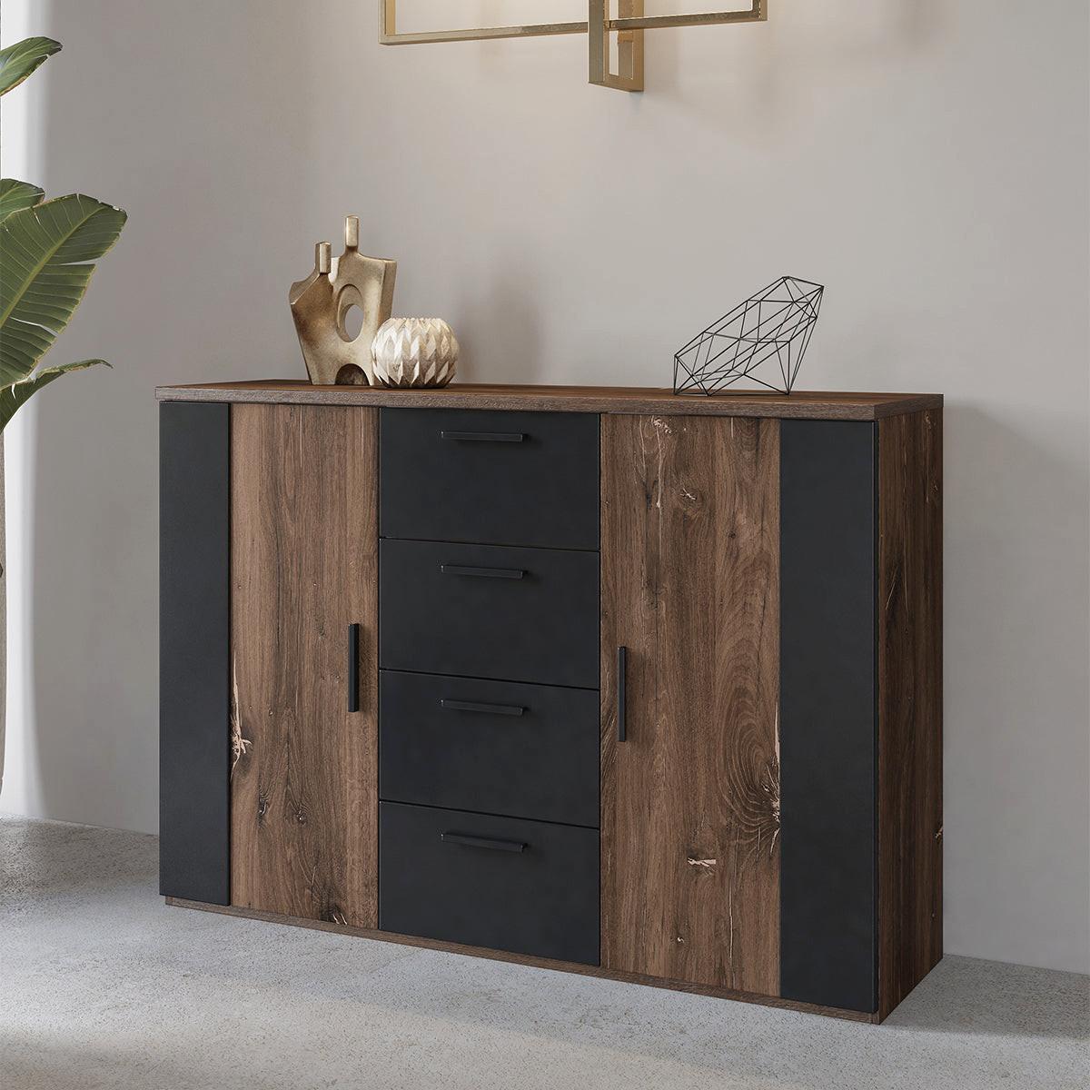 KOMMODE Alec Dunkles Holz und Schwarz - Braun, Holzwerkstoff (132/94.1/40cm) - Petits-meubles