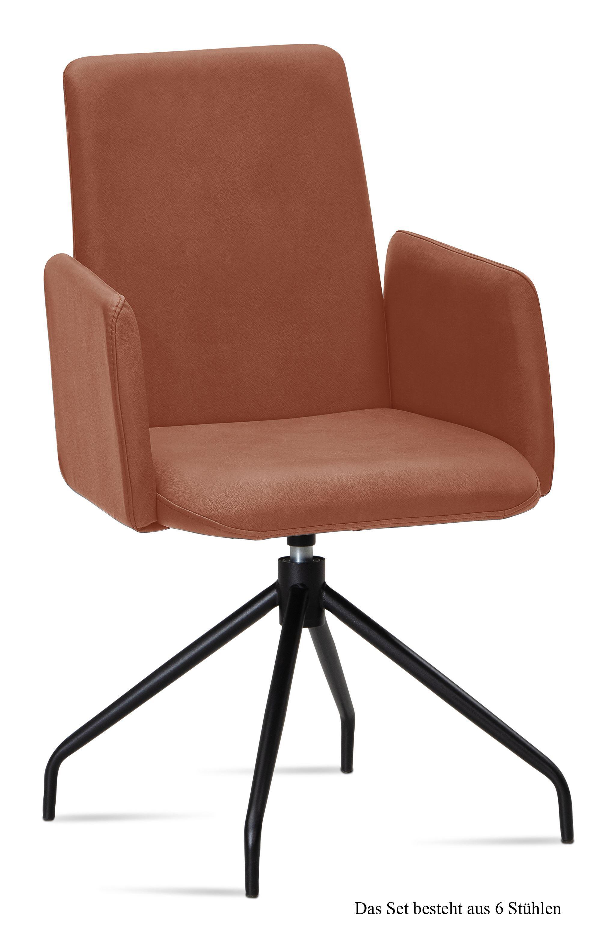 ARMLEHNSTUHL drehbar (6er-Set) Djanna 52x92x60 Schwarz/Cognac - Cognac/Schwarz, Kunststoff (60/92/52cm) - 58aufmkessel