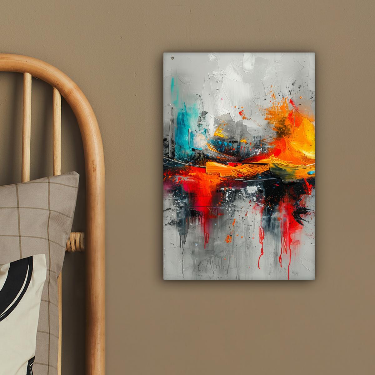 LEINWANDBILD Moderne Kunst - Orange - Grau - Abstrakt Deko Wohnzimmer 20x30 cm - Hellgrau, Textil (20/30cm) - MuchoWow