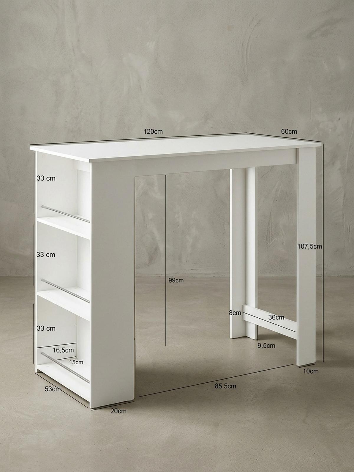 KÜCHENTRESEN GANDER Edelstahl 3 Fächer Ablage, Weiß 120x60x107 cm - Weiß, Holz/Metall (60/120/107cm) - KADIMA DESIGN