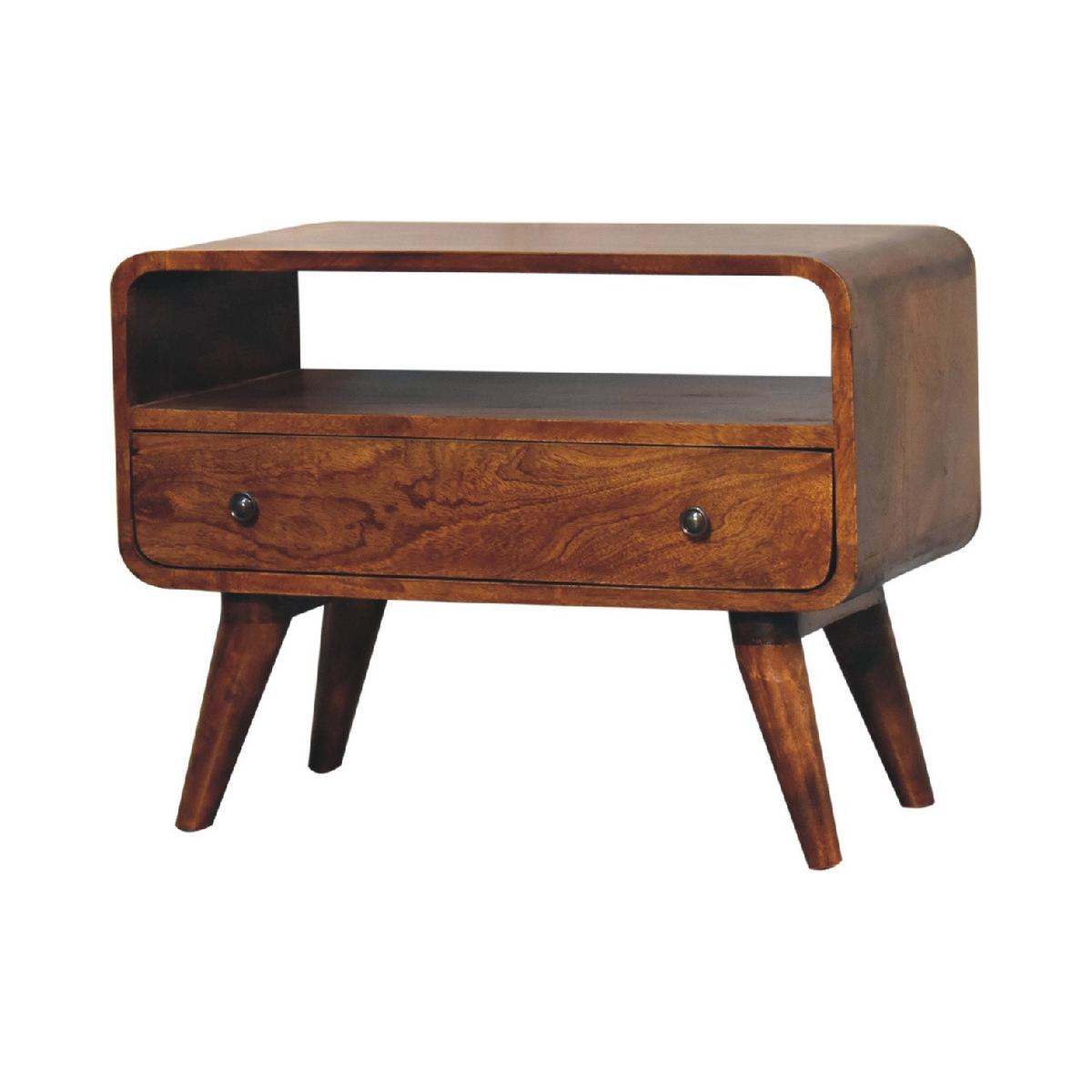 MEDIENUNIT Mini mit gebogener Form, Braun - Messingfarben/Braun, Mangoholz/Holz (60/45/30cm) - Artisan Furniture