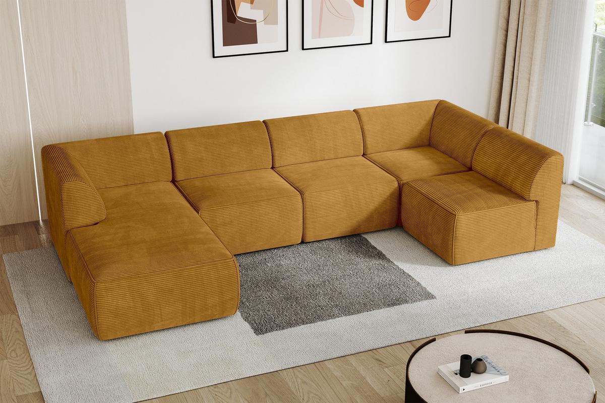 WOHNLANDSCHAFT Ottomane Links MOVO-L 345x180x78 cm Senffarbe Cord - Honig, Holzwerkstoff/Kunststoff (345/78/180cm) - ALTDECOR