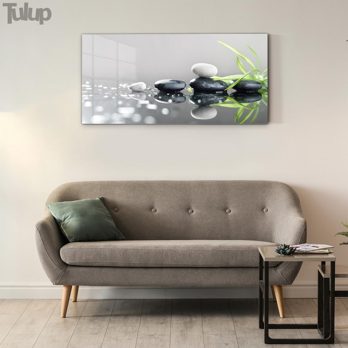 GLASBILD 140x70 cm Gras und Steine - Grau, Glas (140/70cm) - TULUP