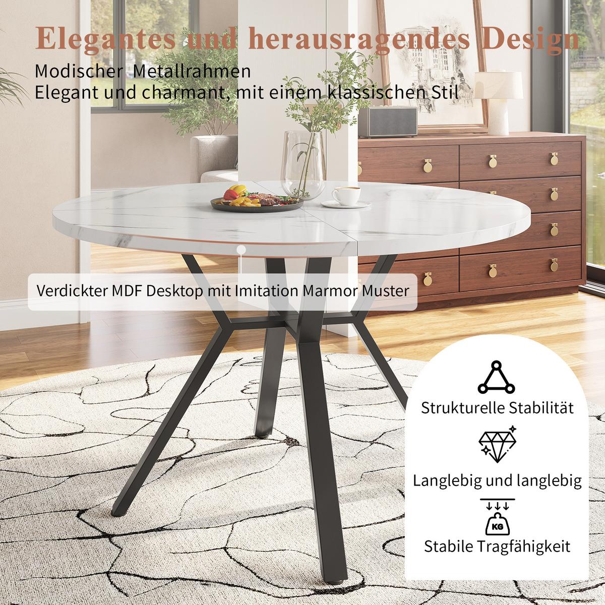 ESSTISCH runder marmor-optik Ø 100 cm mit X-metallgestell - Schwarz, Holzwerkstoff (100/100/75cm) - Urban Meuble