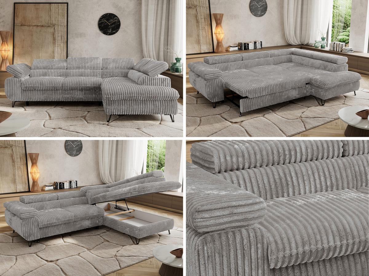 ECKSOFA PABLO L Hellgrau Cord - Rechts Seite - Hellgrau/Schwarz, Textil/Metall (273/208cm) - MKS