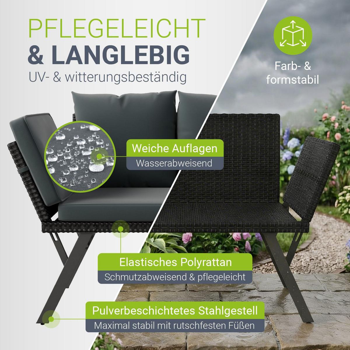 GARTENBANK Calvia klappbar schwarz/grau - Schwarz, Kunststoff/Metall - Juskys