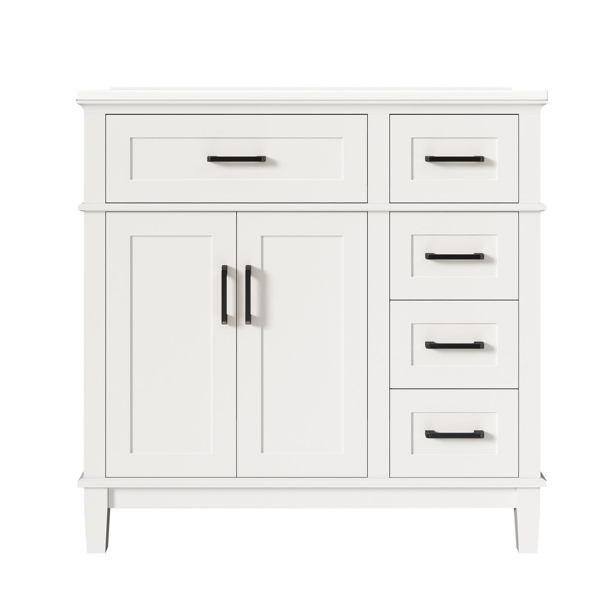 WASCHTISCH Weiß mit schwarzen Griffen, 5 Schubladen & Türregal - Weiß, Holzwerkstoff (90/87/46cm) - Urban Meuble