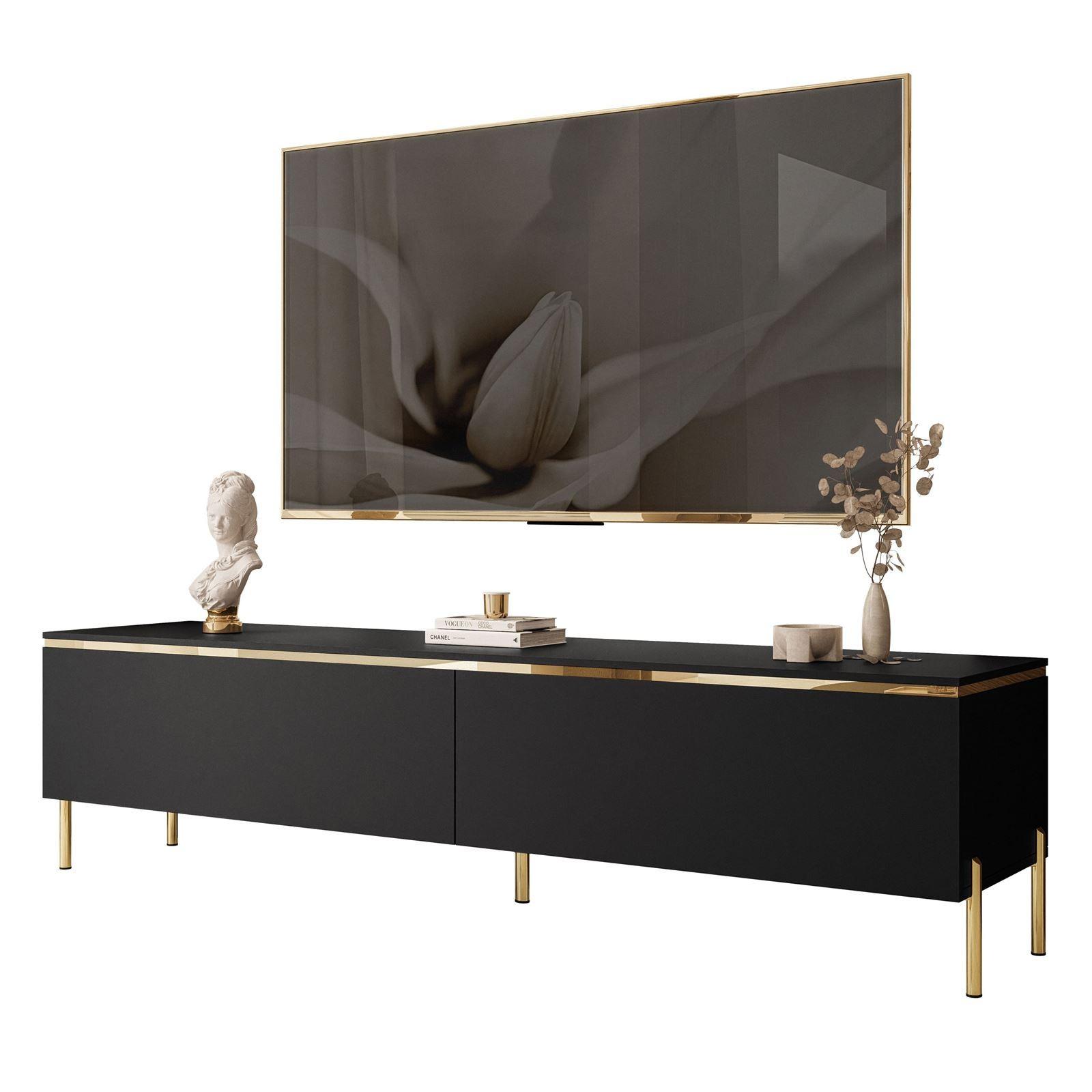 TV-LOWBOARD AURORA Schwarz Matt mit gerade Goldchrom Fuße - Goldfarben/Schwarz, Holzwerkstoff/Metall (180/46/40cm) - Lookway