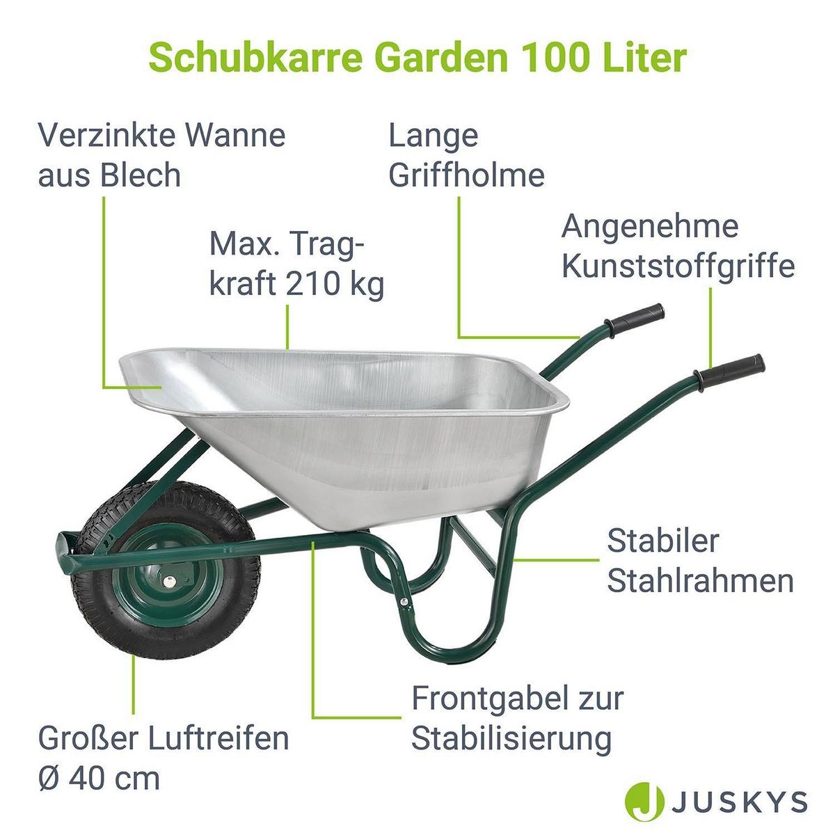 SCHUBKARRE Garden silber 100L mit Handschuhen - Silberfarben, Metall (59/62/141cm) - Juskys