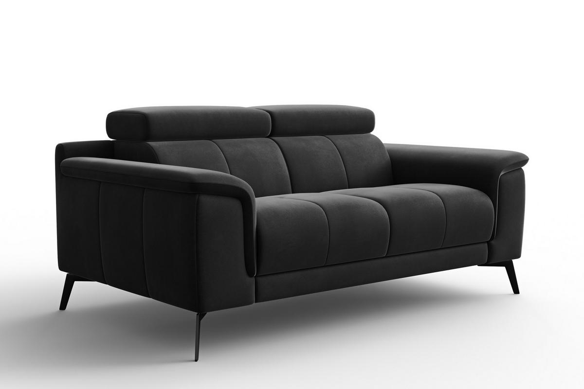 SOFA FIERO 2-Sitzer, Schwarzer Veloursstoff - Schwarz, Holz/Textil (170/82/103cm) - Courtois Laville