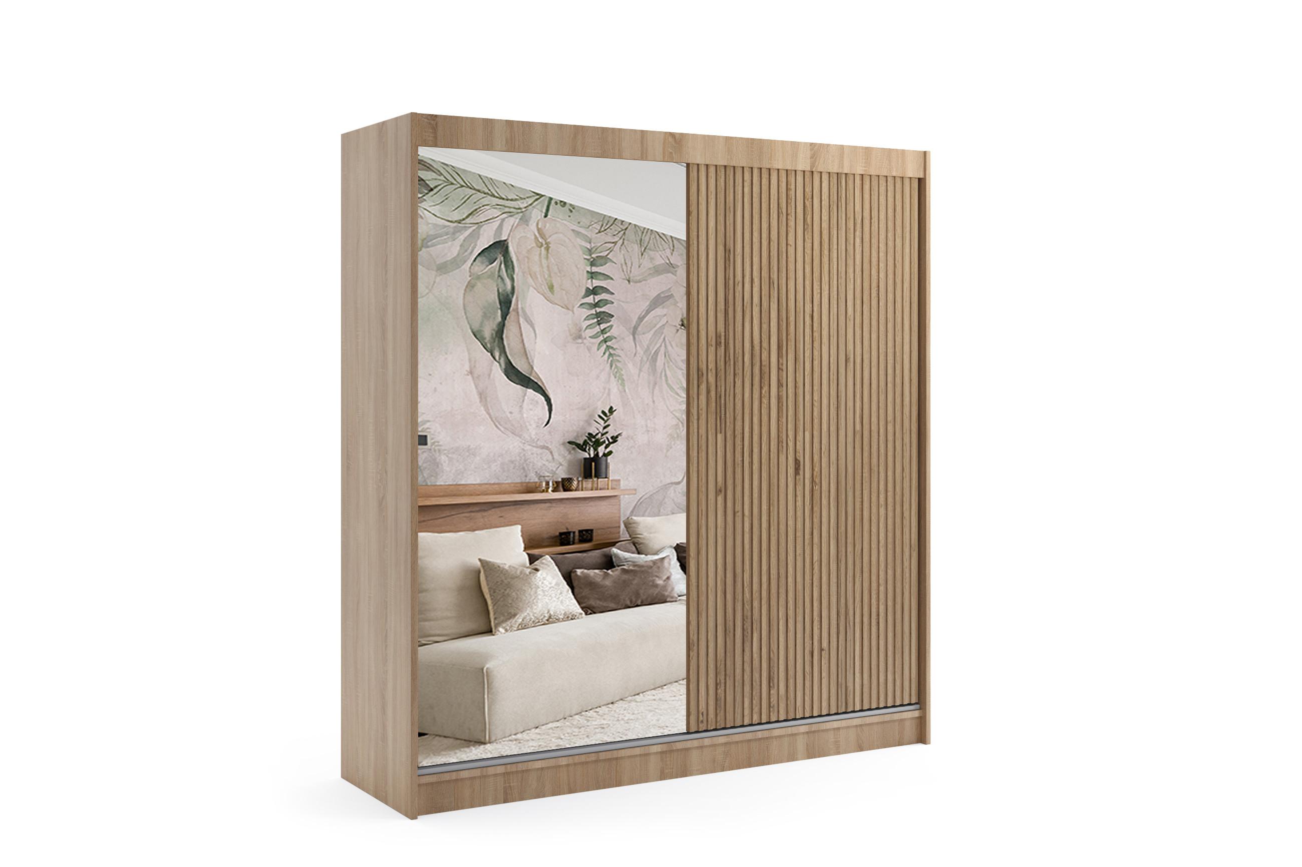KLEIDERSCHRANK VILAN mit Spiegel/LED - 200 cm - Sonoma Eiche|Eichefarben - Eichefarben/Sonoma Eiche, Holzwerkstoff (200/215/61cm) - ALTDECOR