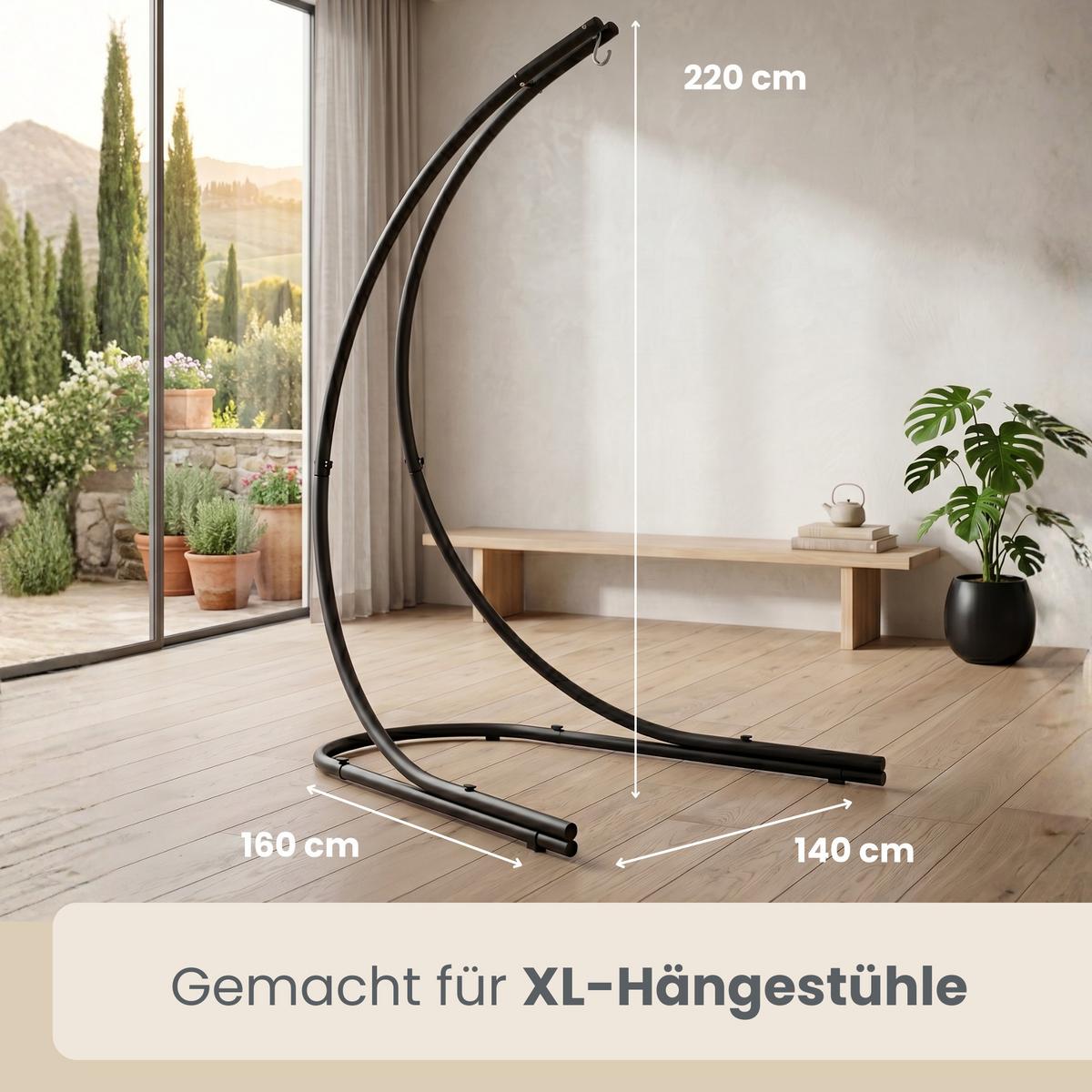 XL-HÄNGESESSELGESTELL, 210cm, bis 150kg, Schwarz - Schwarz, Metall (160/140/210cm) - Amanka