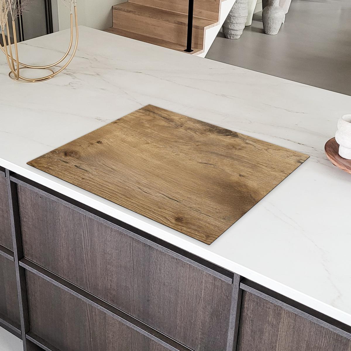 HERDABDECKPLATTE Holz - Braun - Holzoptik Induktionsmatte 77x59 cm - Eichefarben, Kunststoff (77/59/0.2cm) - MuchoWow