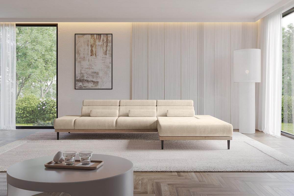 ELEKTRISCHES ECKSOFA Rechts MONA 316x205x85 Beige Cord - Sandfarben/Beige, Holzwerkstoff/Textil (316/205cm) - ALTDECOR