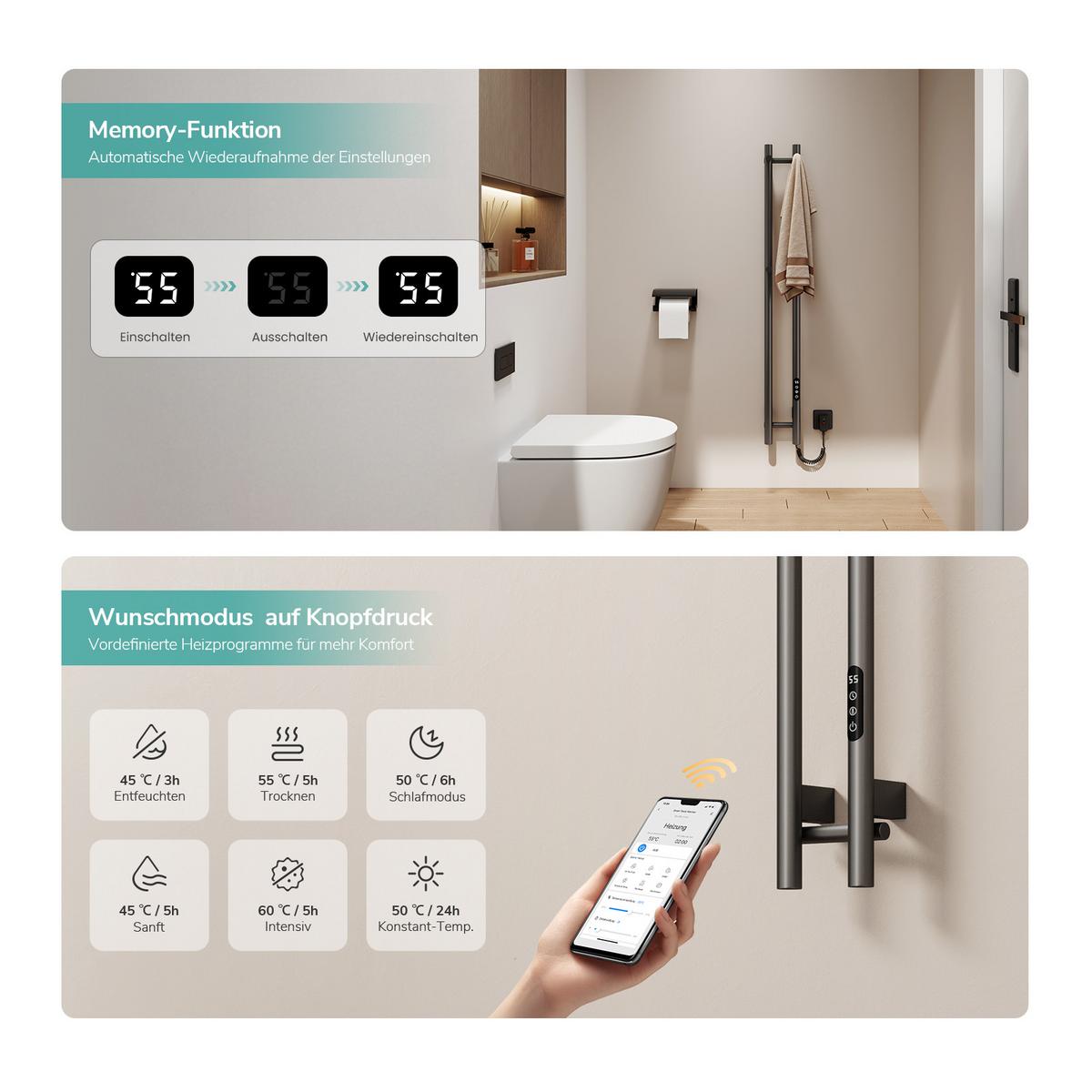 HEIZKÖRPER elektrisch vertikal 120 x 12,4 cm mit Smart-Steuerung Anthrazit - Anthrazit, Metall (12.4/120/14cm) - EMKE