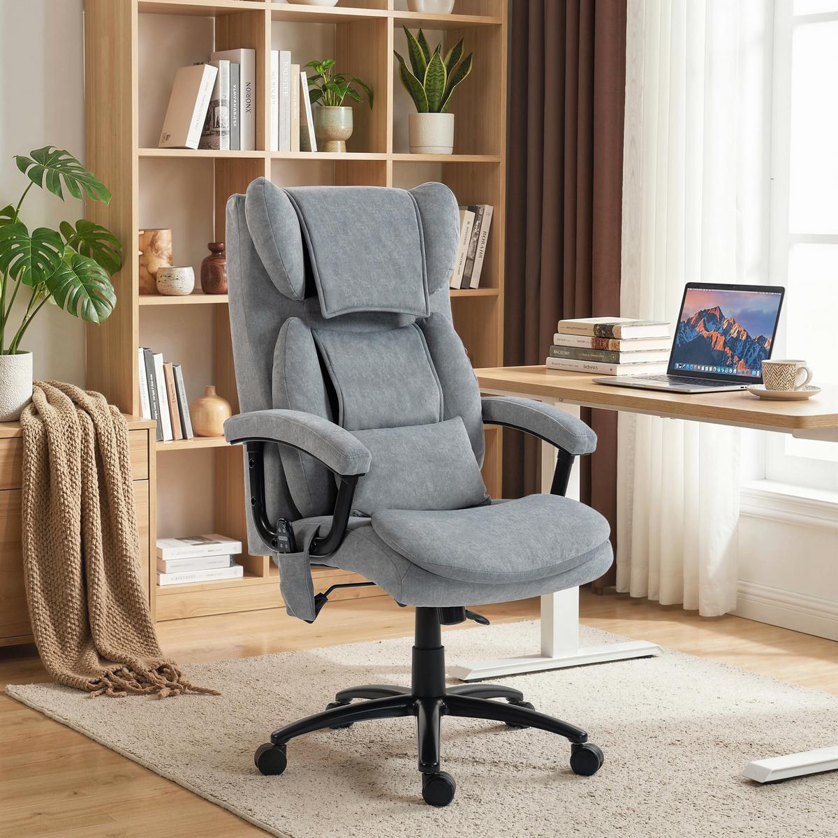 BÜROSTUHL mit Massagefunktion aus Polyester Grau - Schwarz/Grau, Textil/Metall (70.5/122/76cm) - HOMCOM