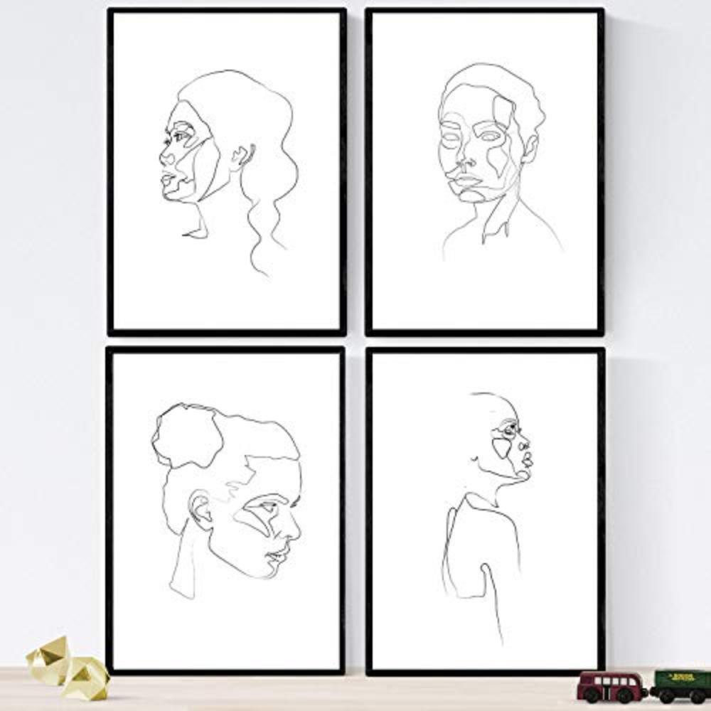 POSTER Set mit 4 Frau steht A3 Schwarzer Rahmen - Schwarz, Papier (29.7/3cm) - Nacnic