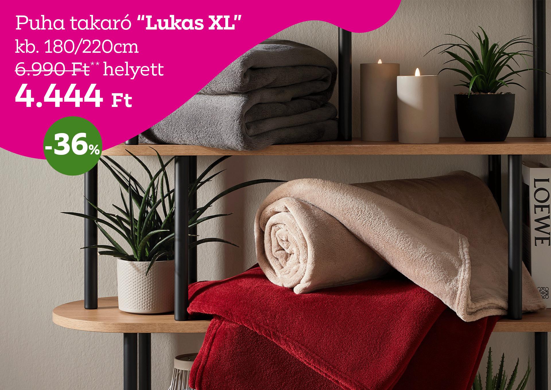 Puha takaró LUKAS XL 6990 Forint helyett 4444 Forint, kedvezmény mértéke 36%