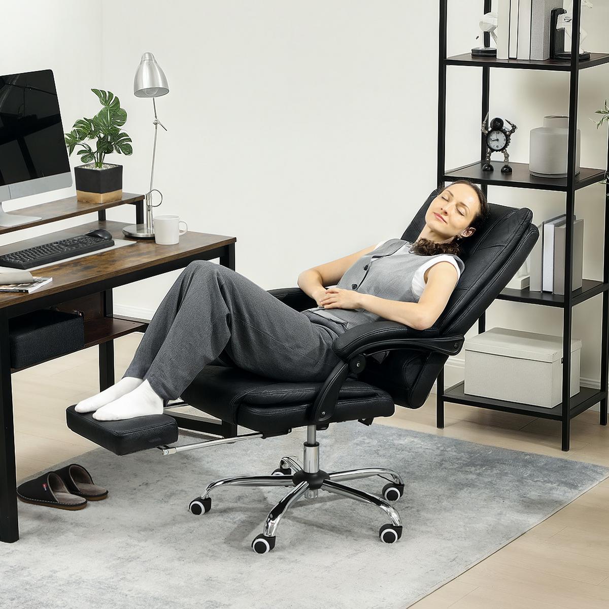 MASSAGE-BÜROSTUHL, Schreibtischstuhl mit Heizfunktion, Fußstütze, Schwarz - Schwarz, Kunststoff (70/118/64cm) - Vinsetto