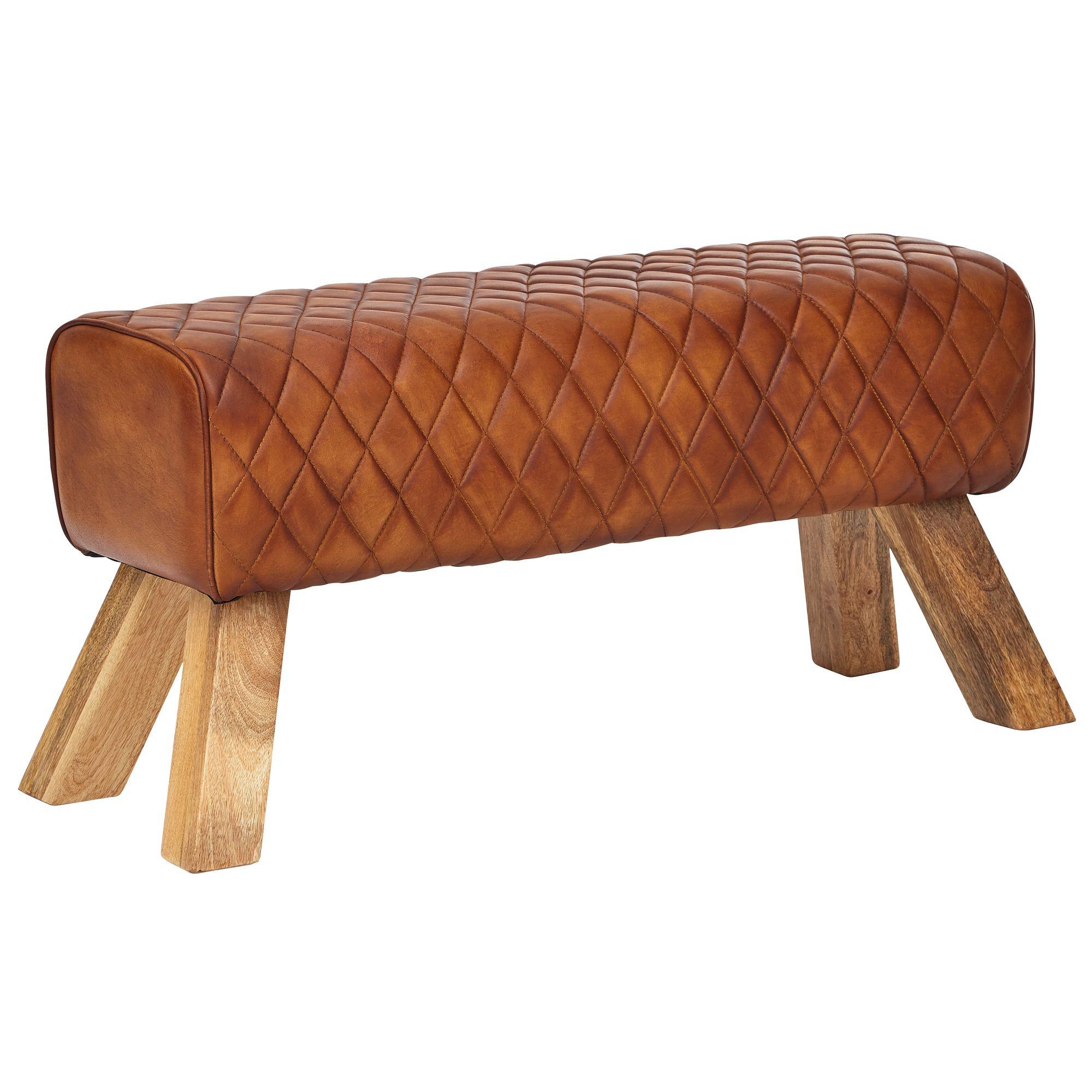 SITZBANK – Leder/Massivholz, 89x46x35 cm, Turnbock-Design - Braun, Leder/Holz (89/46/35cm) - KADIMA DESIGN