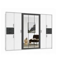 DREHTÜRENSCHRANK B313/H210/T58 cm, Weiß mit Absetzungen in Grafit, Kleiderschrank mit Passepartout&3Spiegeltüren&Schubkästen, Griffe schwarz / 22584 - Graphitfarben/Schwarz, Holzwerkstoff/Kunststoff (313/210/58cm) - luma-home