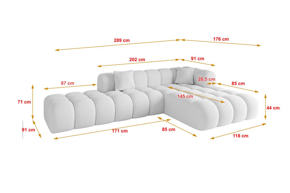 ECKSOFA Ottomane Rechts OLEA-L2 - 289x176x71 cm Weiß - Schwarz/Weiß, Holzwerkstoff/Kunststoff (289/176cm) - ALTDECOR