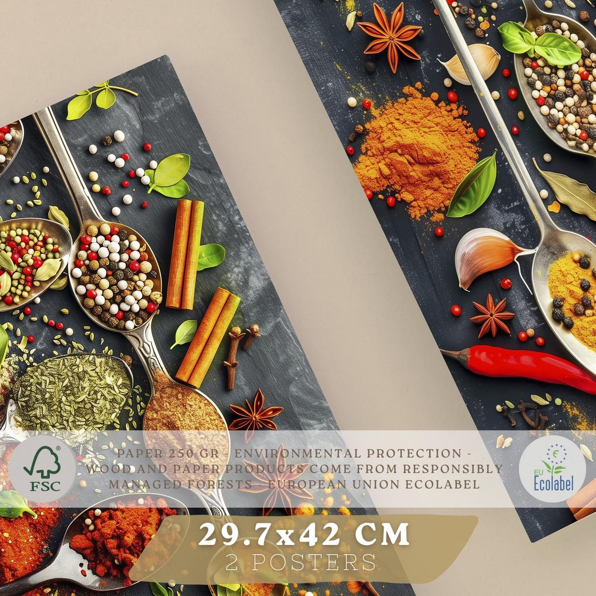 POSTER 2er Set Küchen-Wandbilder Limette Minze Getränk und Gewürze Food Fotografie Esszimmer Wanddeko Rahmenlos A3 - Klar, Papier (29.7/1/42cm) - Nacnic