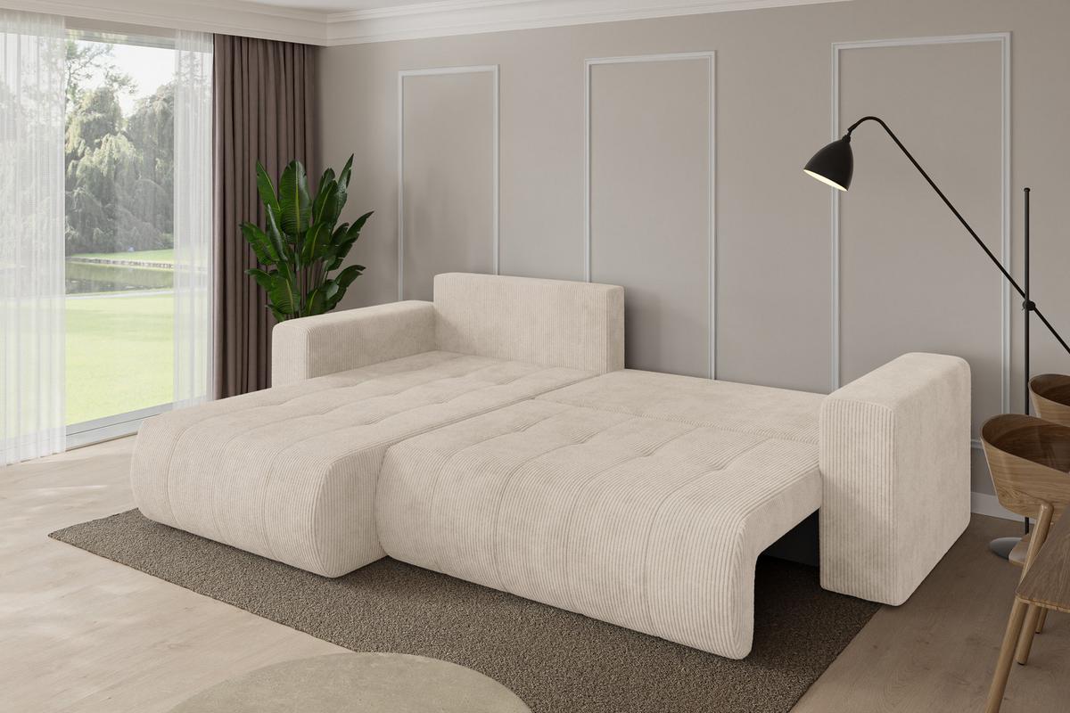 ECKSOFA mit Schlaffunktion Ottomane Links MILA-L 277x194x86 Beige Cord - Beige/Schwarz, Holzwerkstoff/Kunststoff (277/194cm) - ALTDECOR
