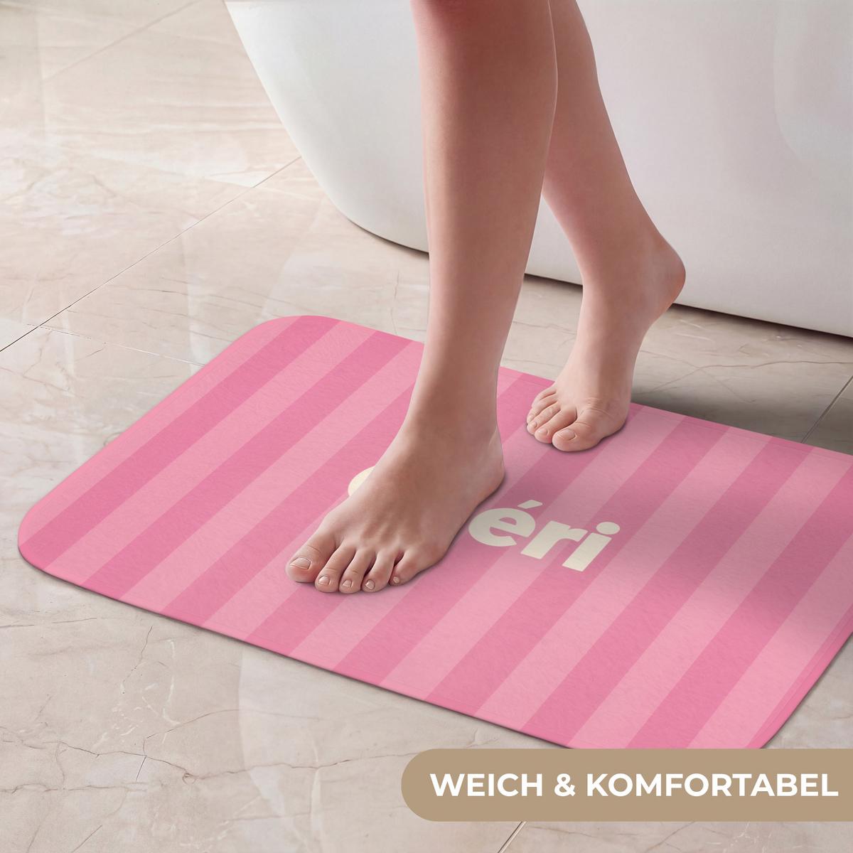 BADEMATTE Gestreift - Rosa - Chéri 60x40 cm - Pink, Textil (60/40cm) - OnlyWow