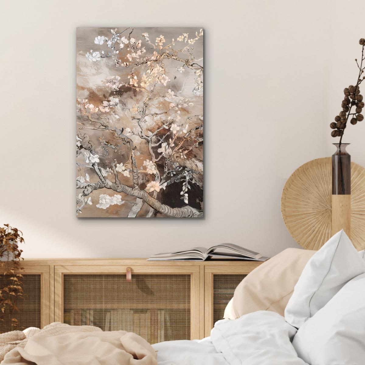 METALLBILD Mandelblüte - Kunst - Van Gogh - Beige - Abstrakt Deko Schlafzimmer 40x60 cm - Braun, Metall (40/60cm) - MuchoWow