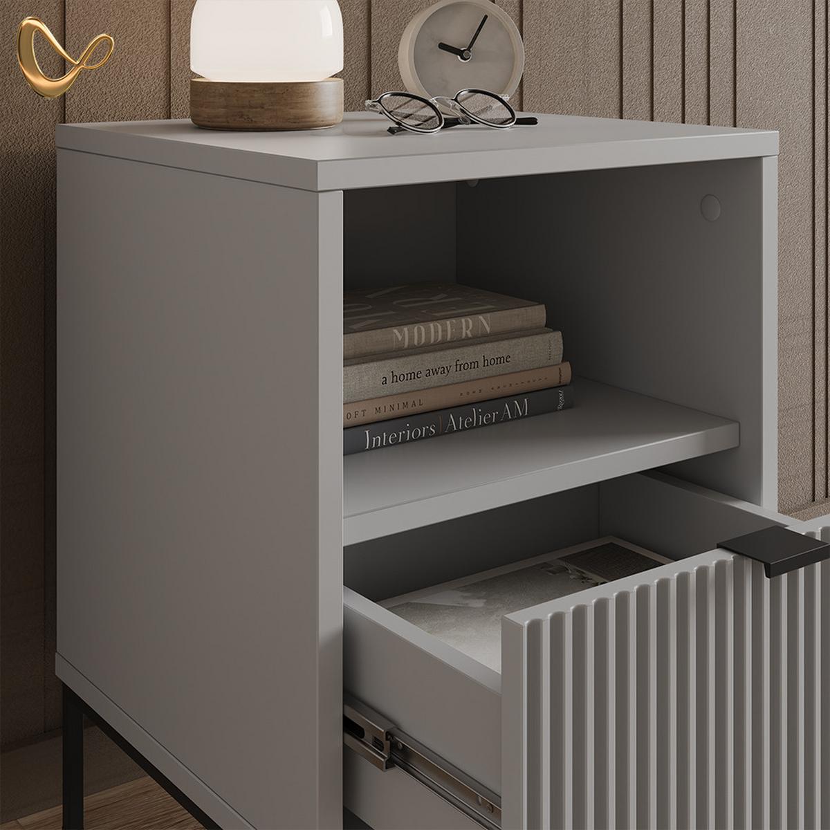 NACHTTISCH Aterno Grau mit 1 Schublade - Grau, Holzwerkstoff (40/55/38.1cm) - Livinity®