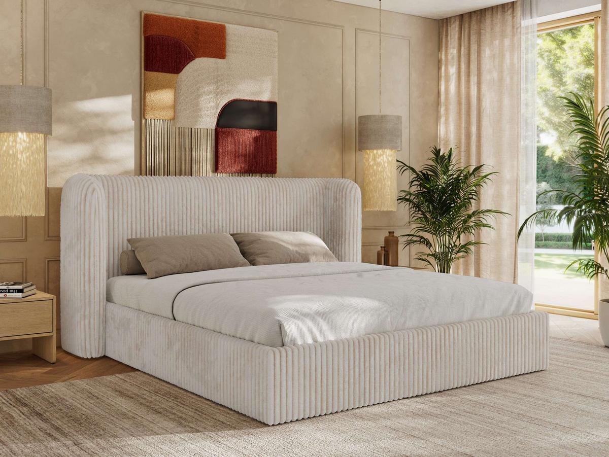 POLSTERBETT EMORA CLASSIC 180/200 - Beige Cord - Multipocket-Matratze - Beige, Textil (180/200cm) - MKS