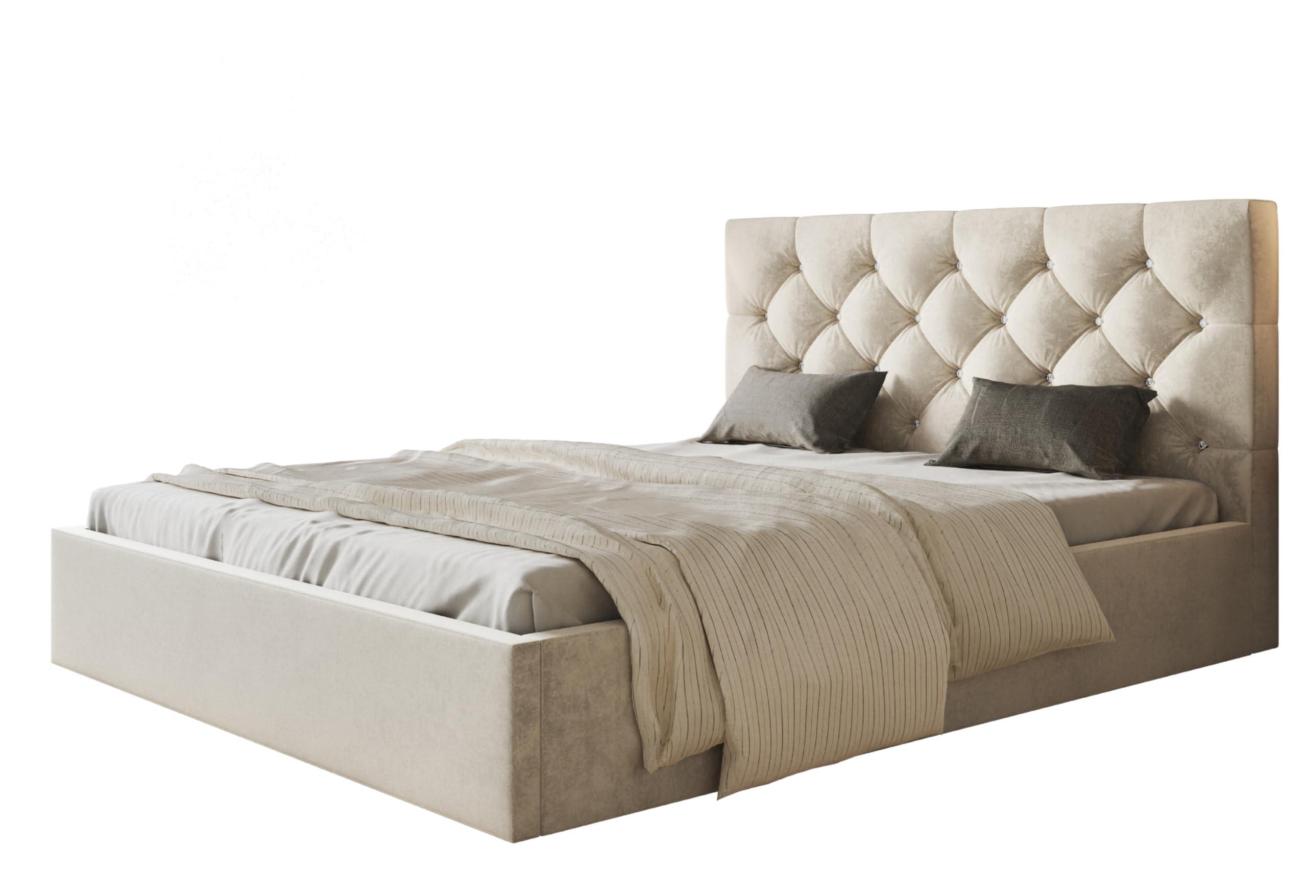 BETT 160x200 - Polsterbett mit Bettkasten und Holzrahmen - Elegant Betten - Weicher Jasminstoff - Kollektion Boston, Beige - Beige, Holz/Kunststoff (160/200cm) - Alpi-Möbel
