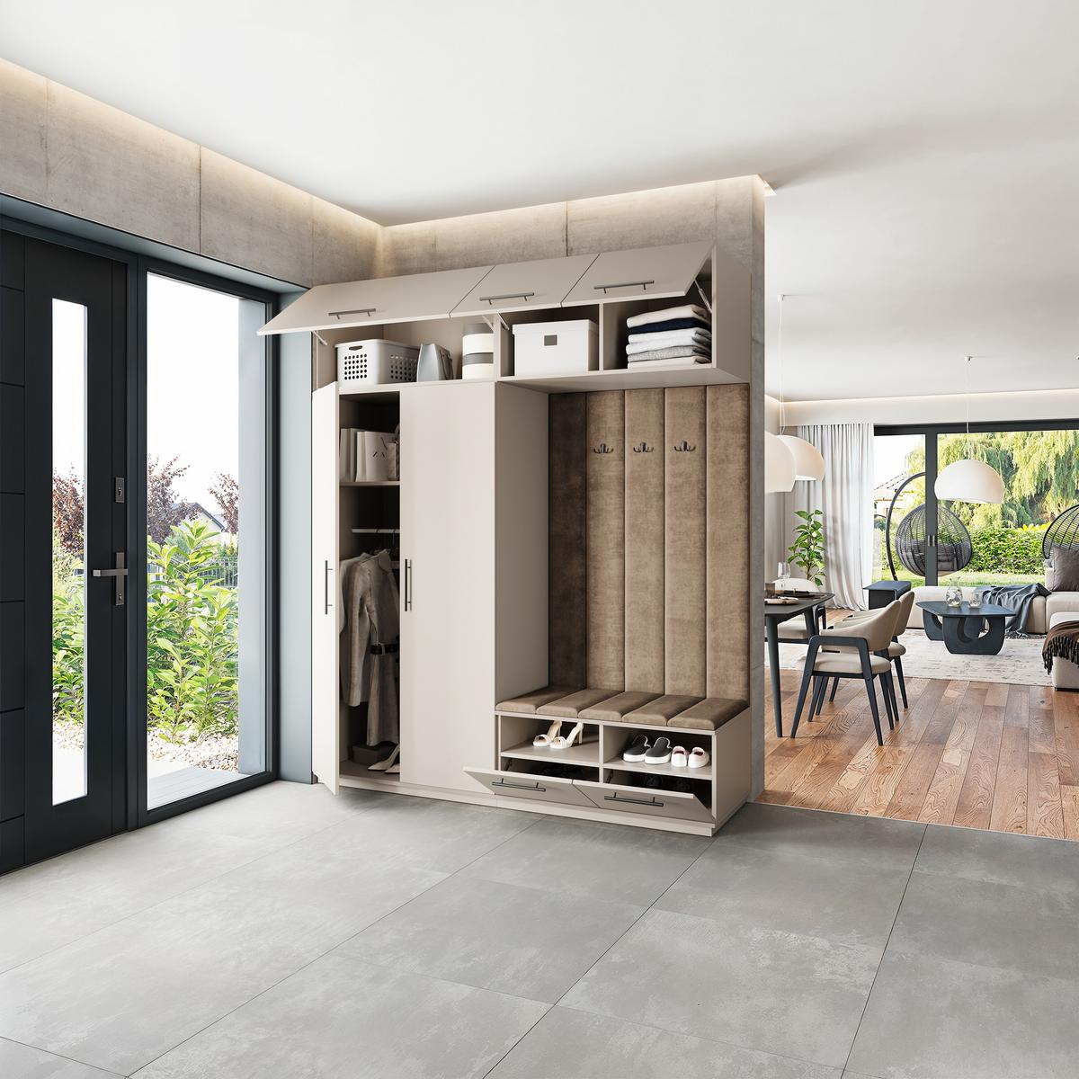GARDEROBENSCHRANK REMA 200/240/60 cm Modern Garderobe-Set Kaschmir - Kaschmir/Mokka, Holzwerkstoff (200/240/60cm) - MASSENO