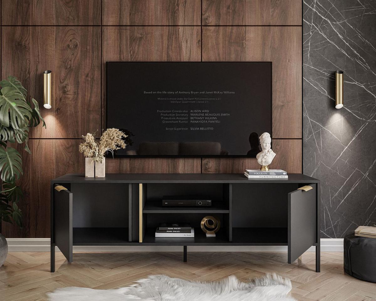 TV Element LARETTO 153 cm anthrazit - Schwarz, Holzwerkstoff (153/53/40cm) - Lookway