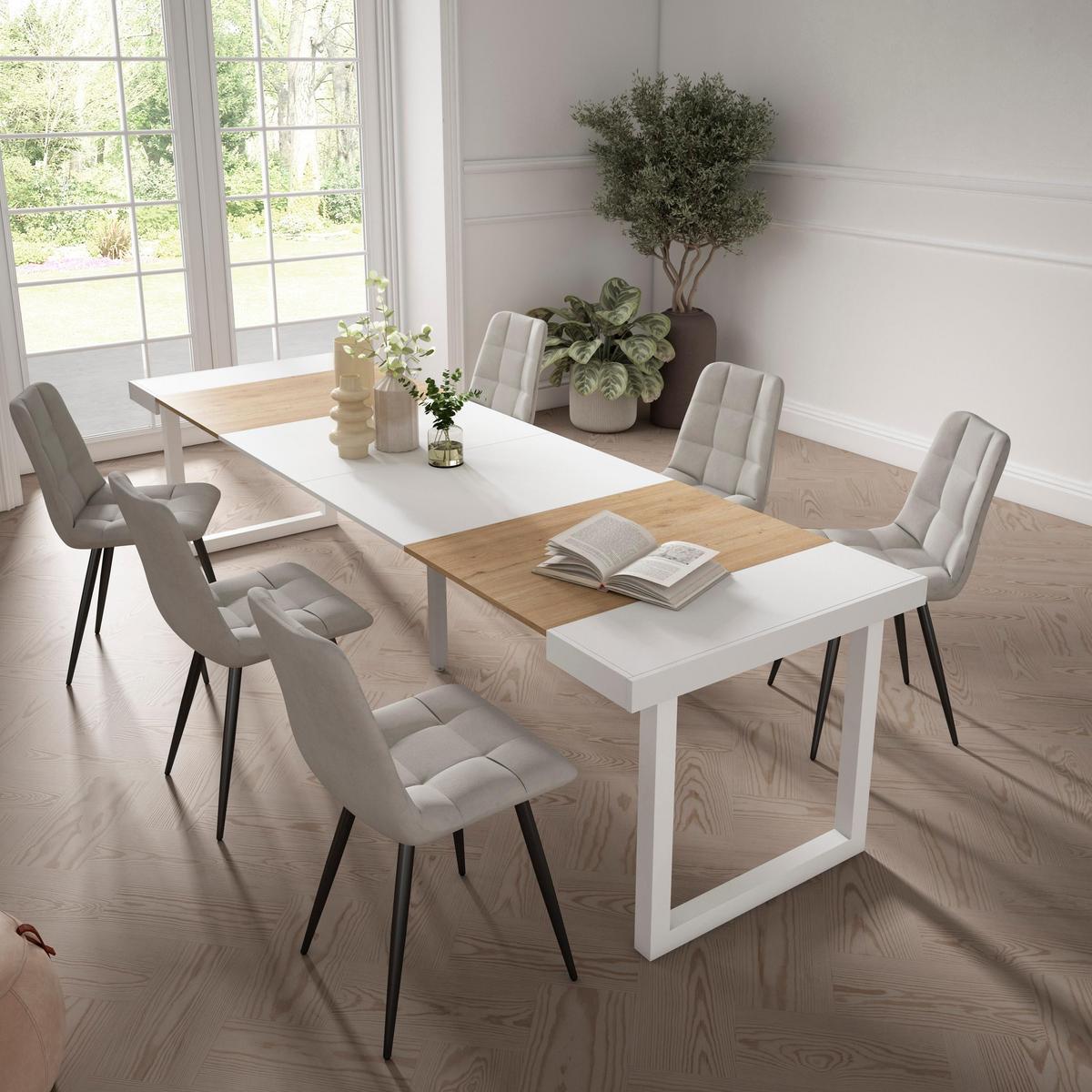 KONSOLENTISCH ausziehbar 58 bis 302cm, für 14 Gäste, eiche weiß, 90/58/73cm - Eichefarben/Weiß, Holzwerkstoff (90/302/73cm) - Skraut Home