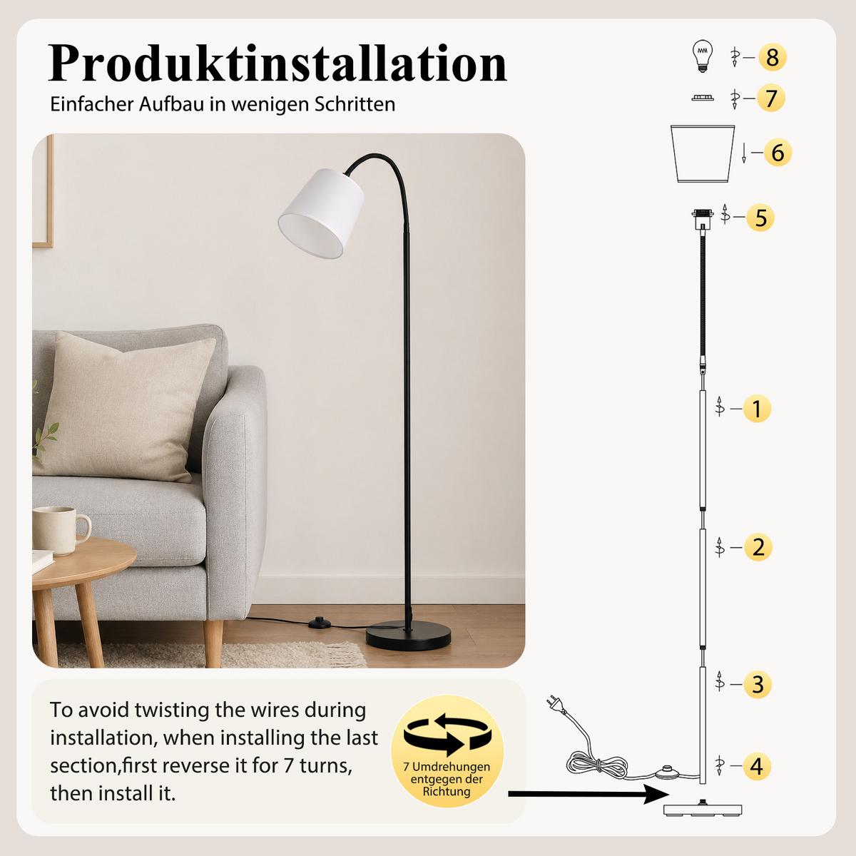 STEHLAMPE Orythvin 18/16/160 cm - Beige, Textil/Metall (18/16/160cm) - ZMH