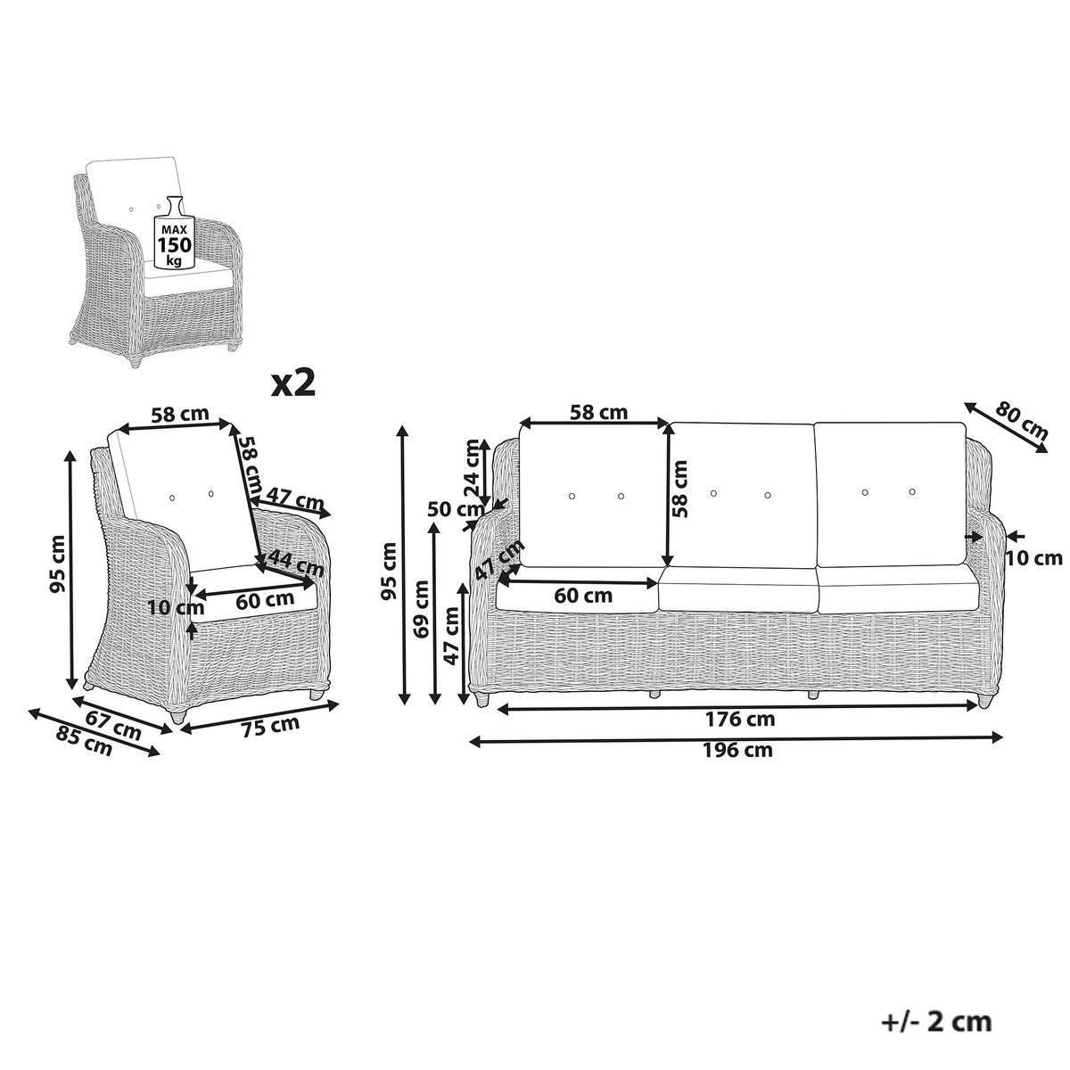 LOUNGE-SET Rattan Natürlich Alessano - Naturfarben/Weiß, Naturmaterialien - Beliani