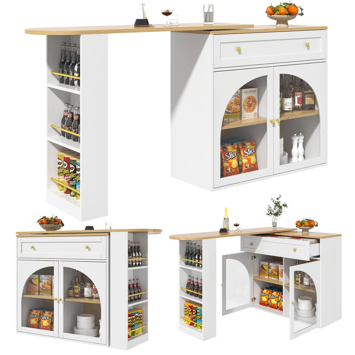 BARTISCH Ausziehbar Weiß 360° Drehbar mit Stauraum & Glas - Weiß, Holzwerkstoff (39/204/104cm) - Urban Meuble