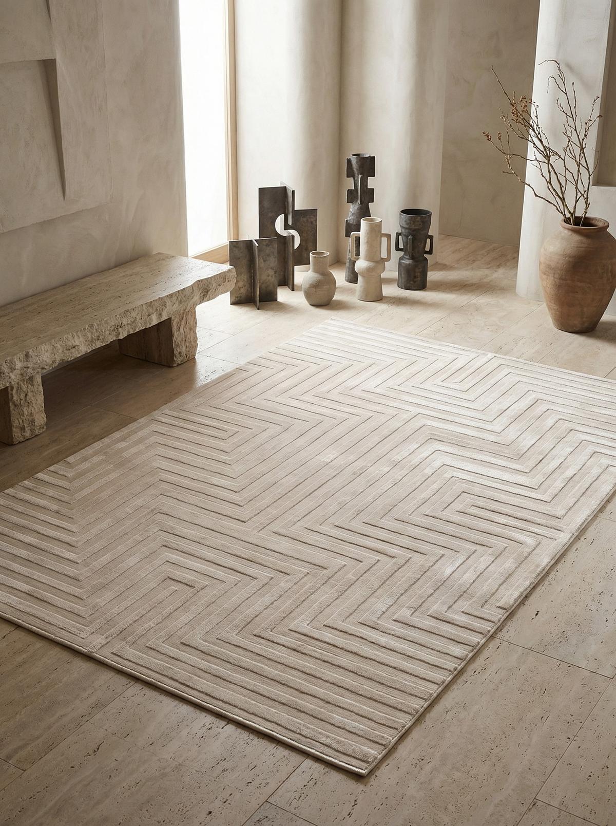 TEPPICH Kurzflor ILLER in Beige, mit 3D-Design, 120 x 170 cm - Beige, Textil (120/170cm) - KADIMA DESIGN