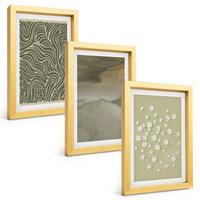 BILDER SET 3er Set - 20x30 cm Goldrahmen - Abstrakte florale Wellenmuster - Goldfarben, Kunststoff (20/30cm) - TULUP