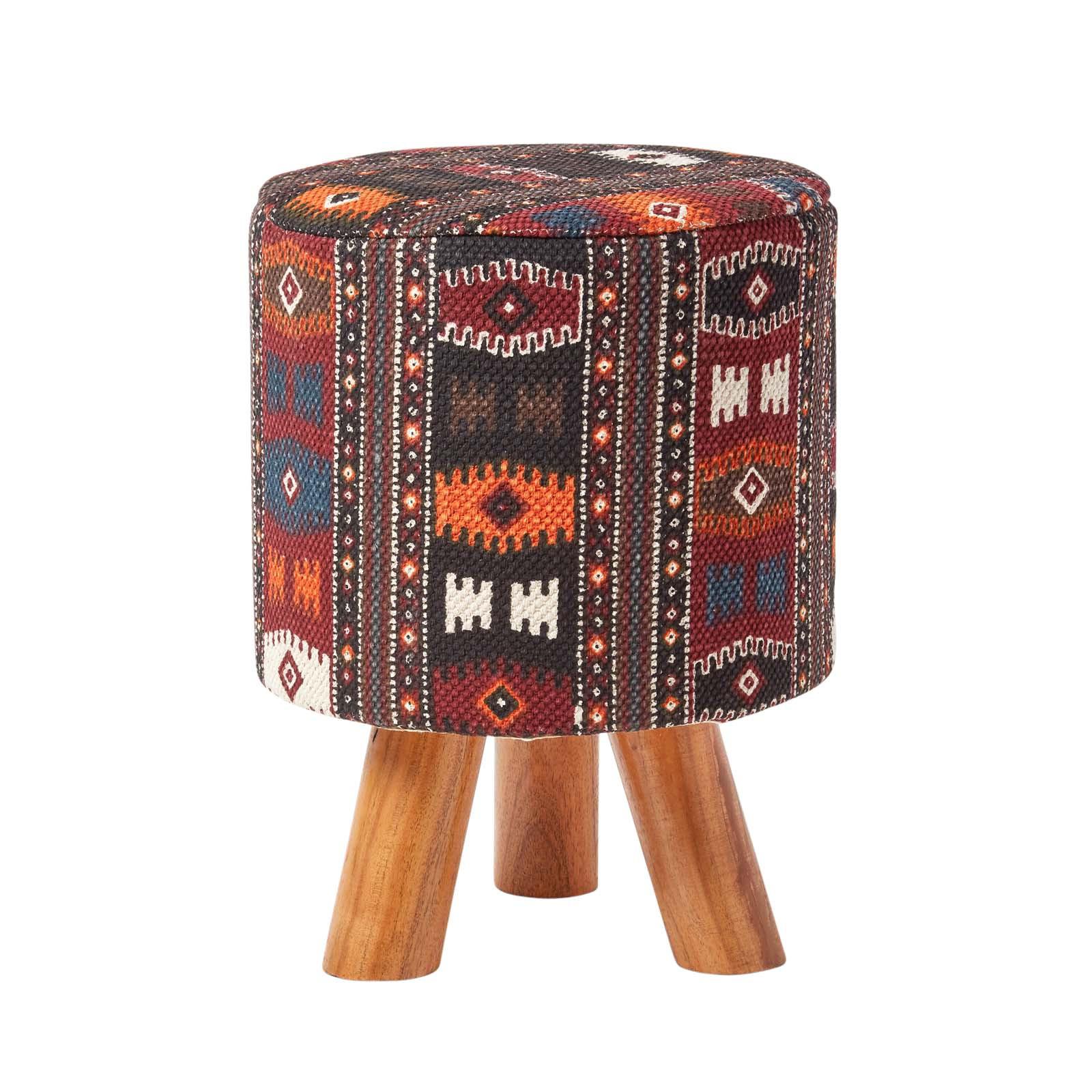 DREIBEIN-HOCKER rund mit Kelim-Muster, 32/32/42 cm - Rot, Textil (32/42/32cm) - Homescapes
