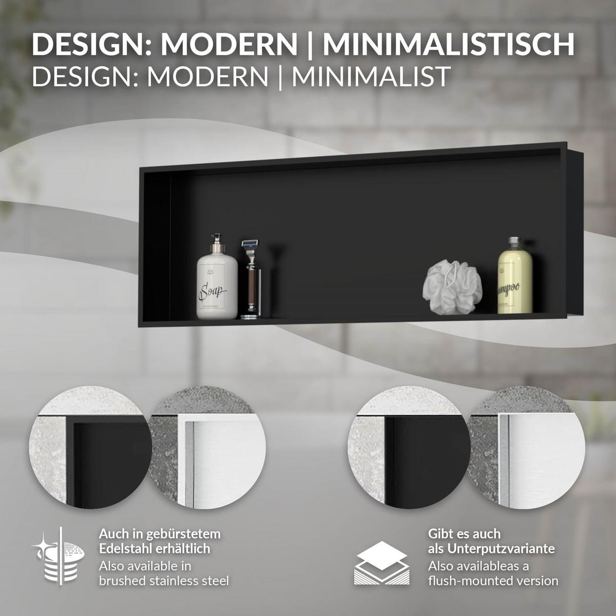 DUSCHNISCHE Schwarz 90/30 cm - Schwarz, Metall (90/30/10cm) - LuxeBath