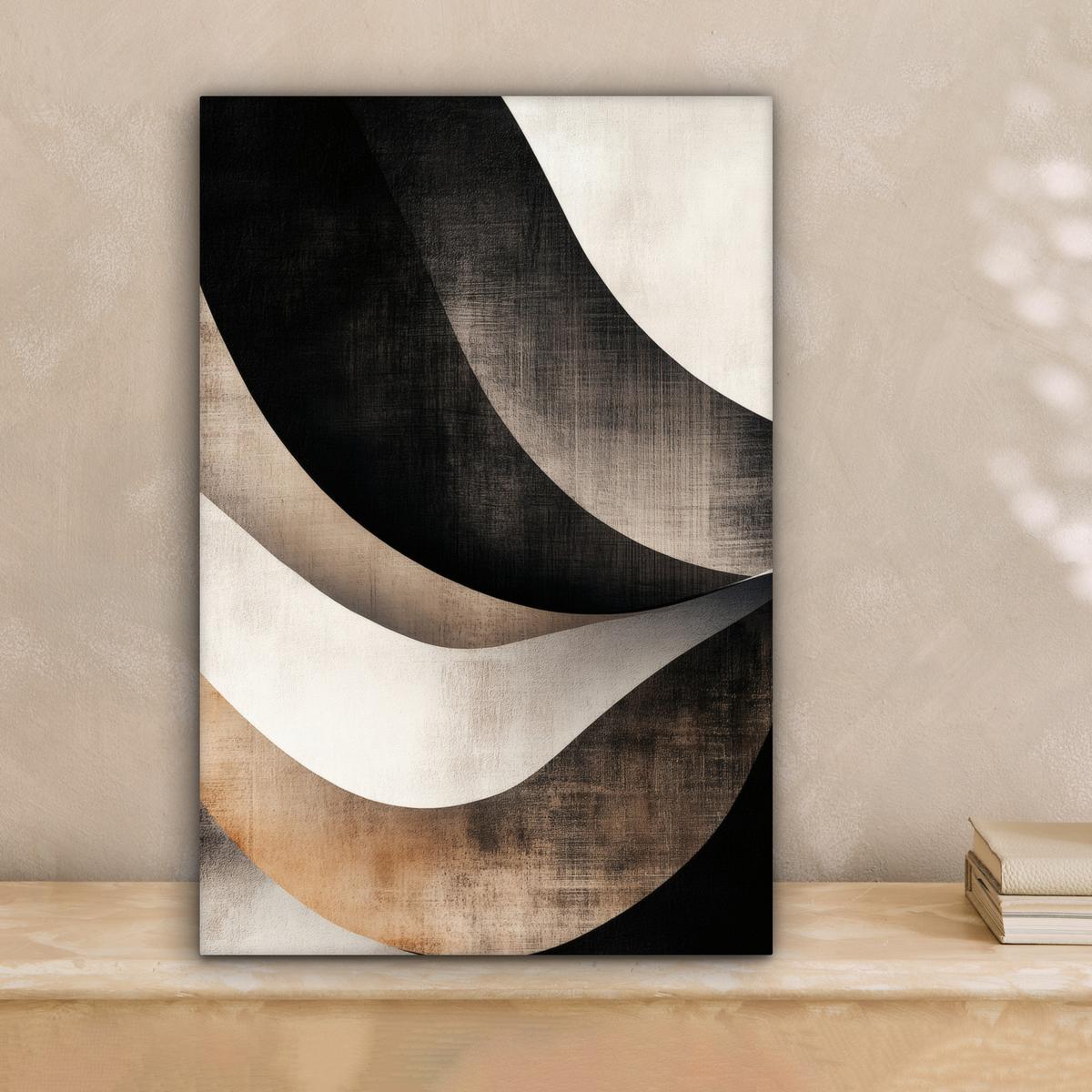 LEINWANDBILD Abstrakt - Wellen - Schwarz - Verwittert Deko Wohnzimmer 20x30 cm - Trüffeleichefarben, Textil (20/30cm) - MuchoWow