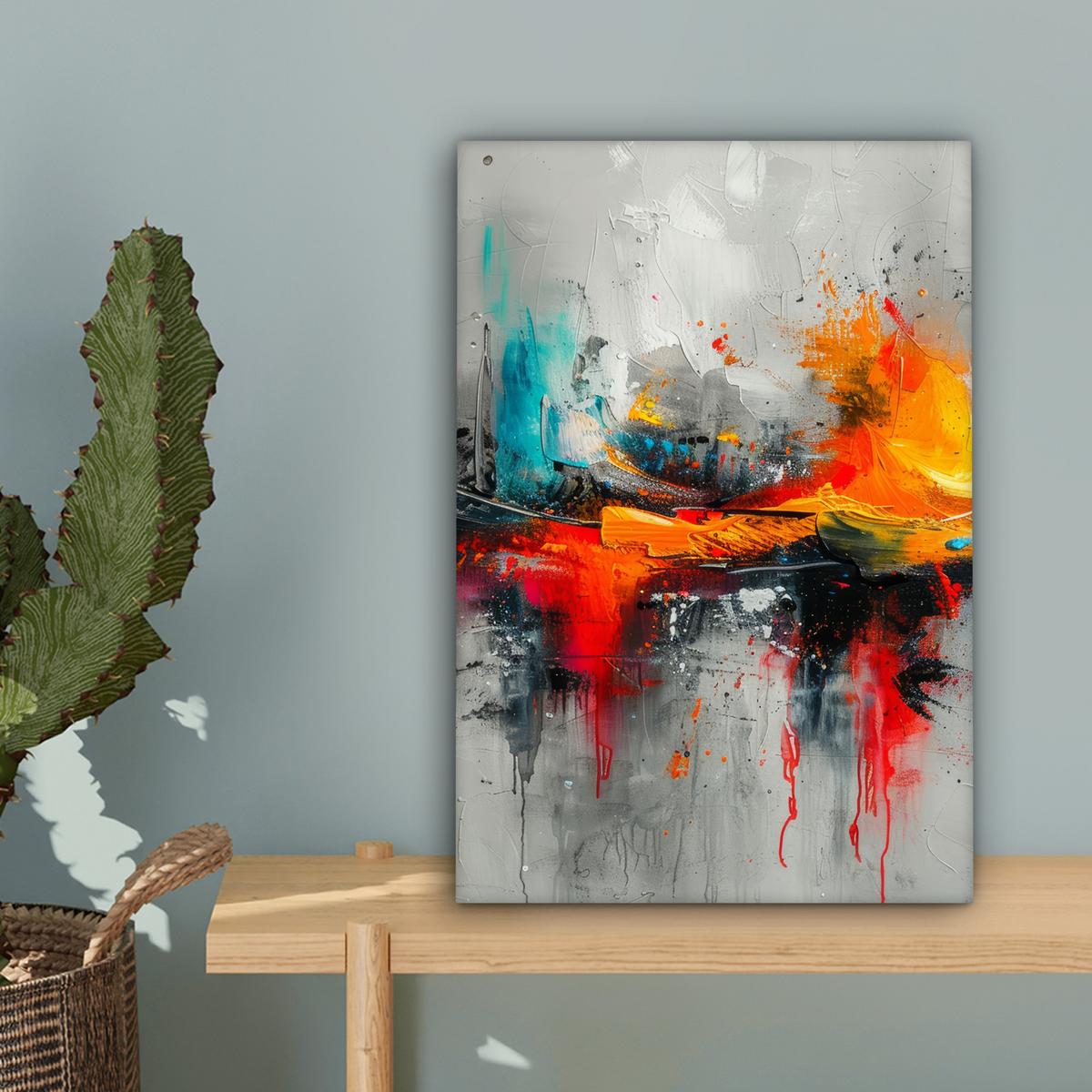 LEINWANDBILD Moderne Kunst - Orange - Grau - Abstrakt Deko Wohnzimmer 20x30 cm - Hellgrau, Textil (20/30cm) - MuchoWow